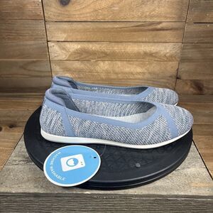 Clarks Womens Size 7 Carly Wish Blue Knit Flat Comfort Casual Slip On Shoes